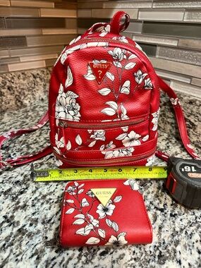 GUESS Red Floral Mini Backpack and Wallet Set